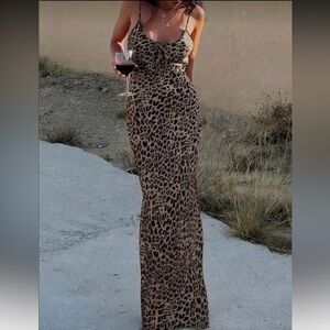 Spaghetti strap long leopard dress NWOT large